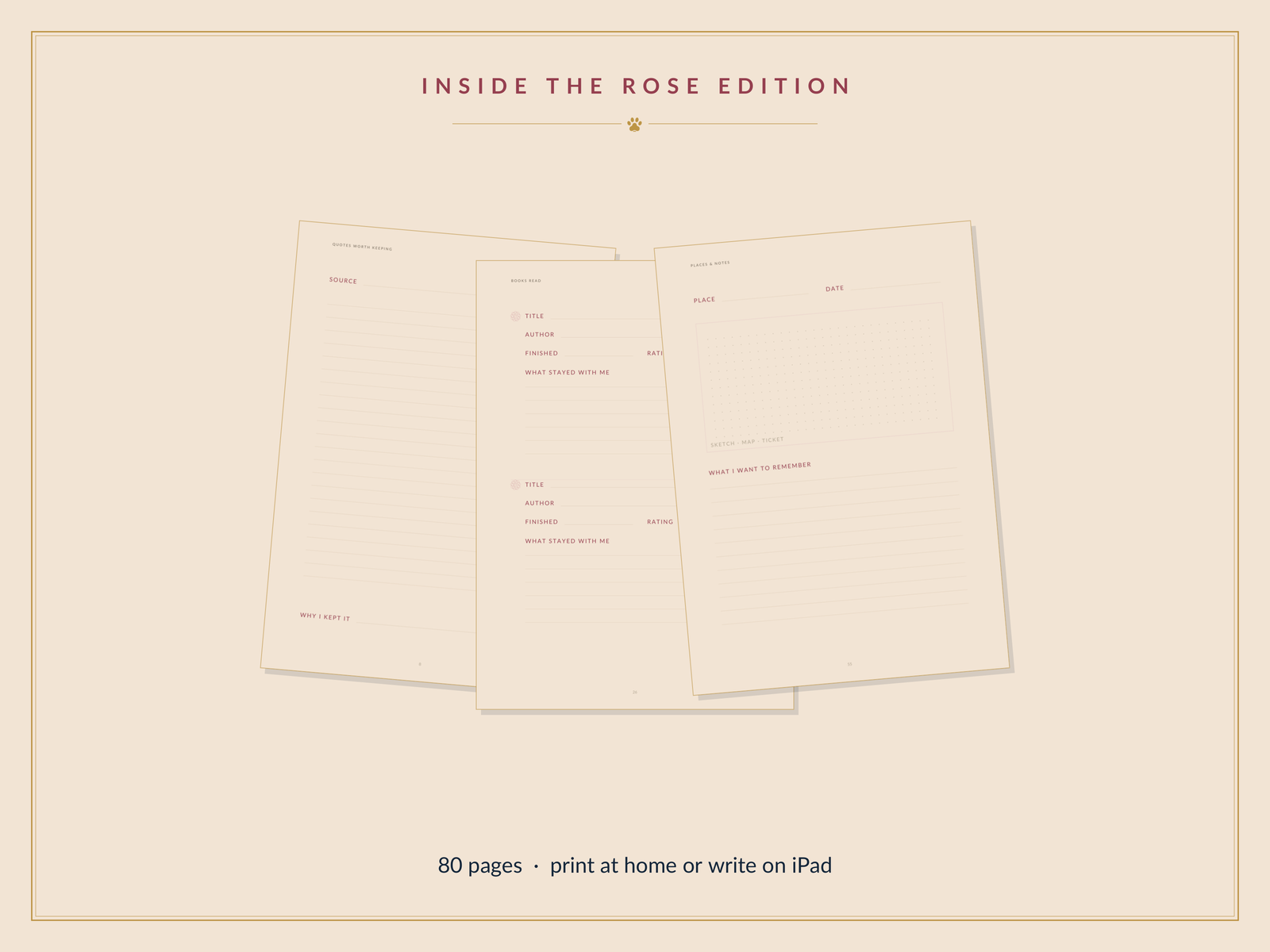 Paw & Pen: The Rose Edition — Printable Commonplace Notebook - Image 2